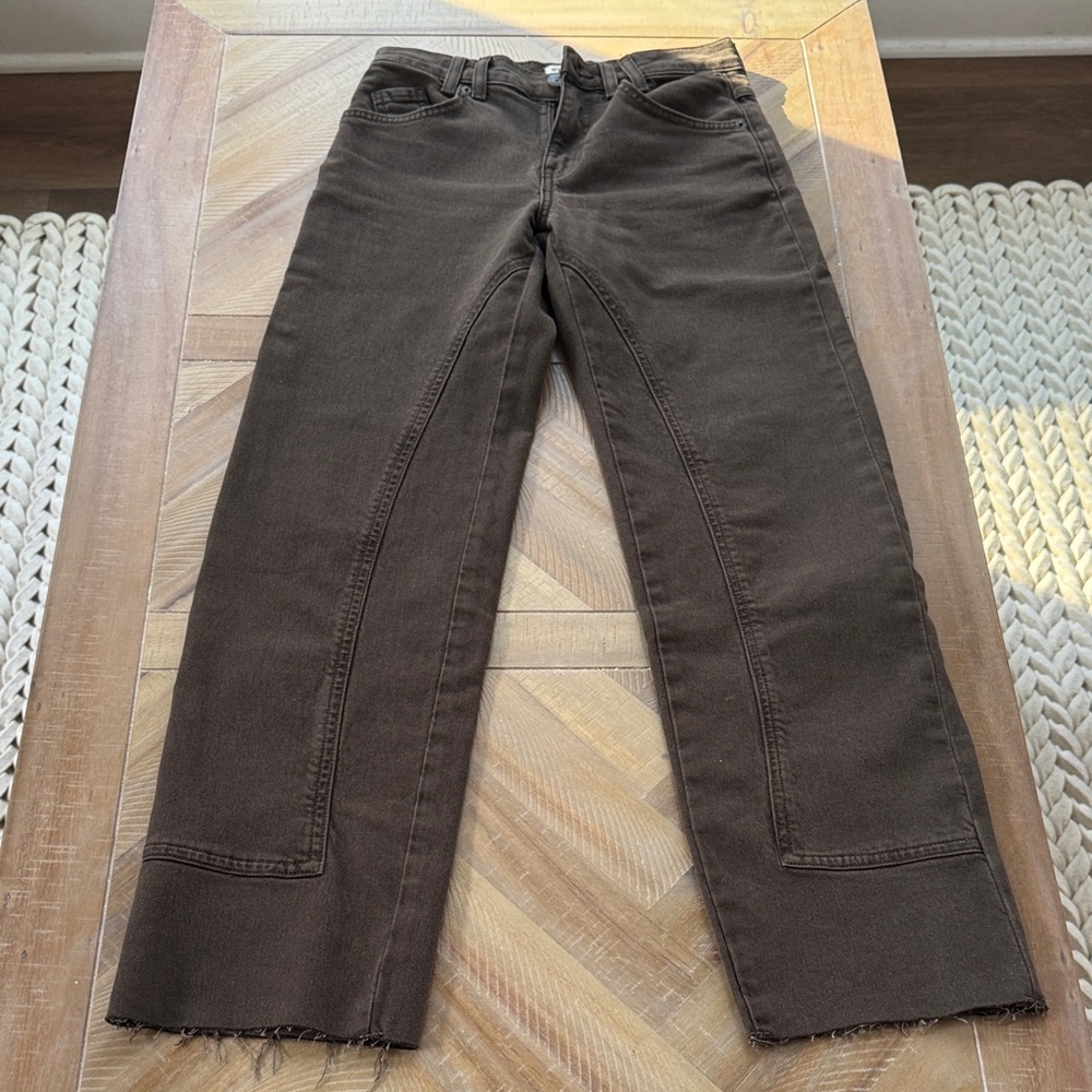 We The People Brown Straight Leg Cropped Frayed Jean